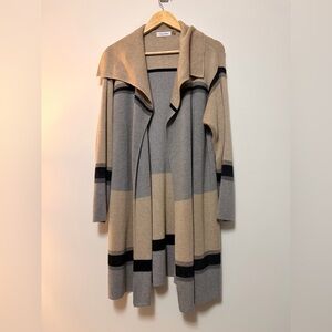 Striped Beige and Gray Women's Sweater, Calvin Klein, Size Large